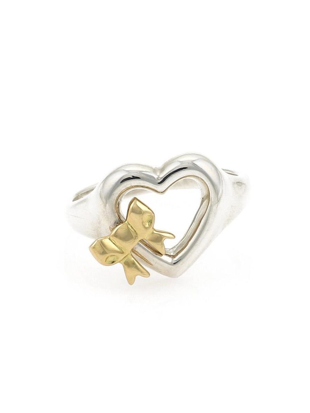 Tiffany & Co. Silver Heart Ring with Gold Bow Accent